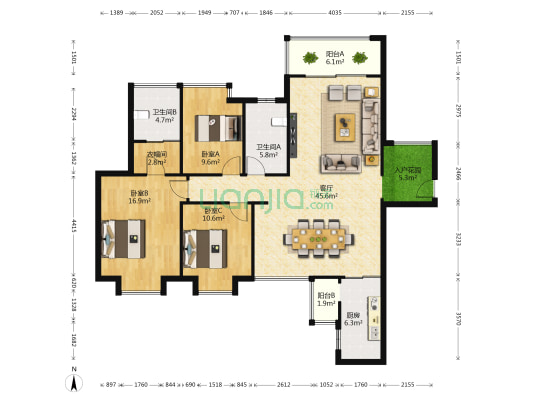 盛世耀凯 3室1厅2卫 135平方