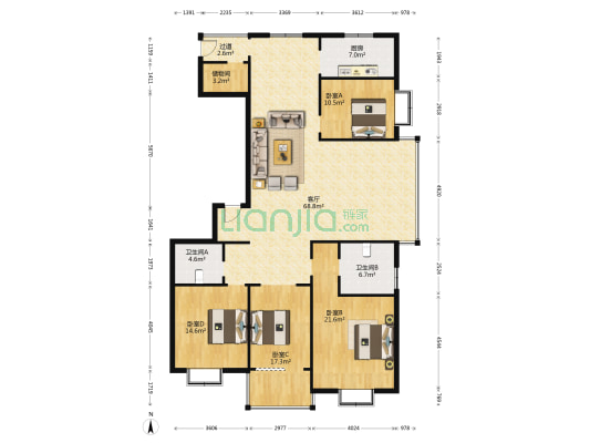 龙湖丽景 4室1厅2卫 215平方