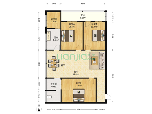 花街兴宇楼 3室1厅1卫 130平方