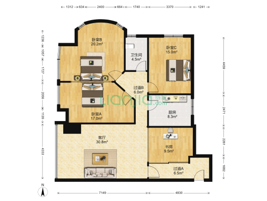 宝丰时代 4室1厅1卫 155平方