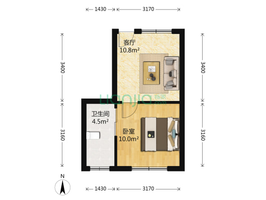 新华街422号 1室1厅1卫 34平方