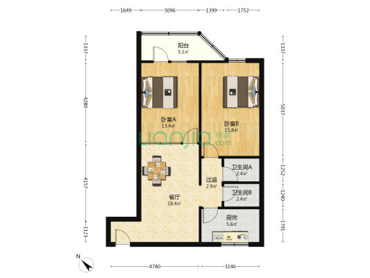 建设路29号 2室1厅2卫 72平方