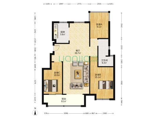 力高前城天悦府 3室1厅1卫 112平方