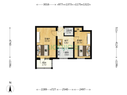 兴隆街1号院 2室1厅1卫 50平方