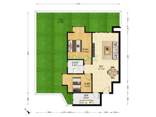 西景花园 2室1厅1卫 82平方