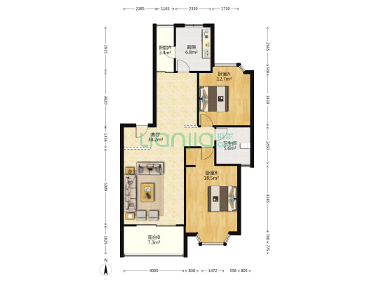 金燕半岛花园 2室1厅1卫 113平方