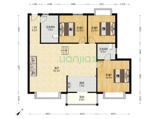 现代名都 3室1厅2卫 136平方