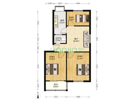 农业路67-11号 3室1厅1卫 78平方