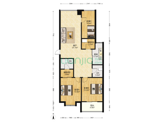 凤翔花园城 3室1厅2卫 118平方