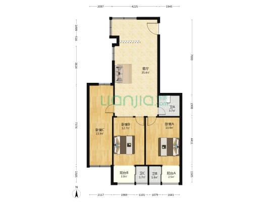 北濠大厦 3室1厅3卫 133平方