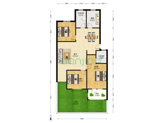 水苑长桥 3室1厅2卫 125平方