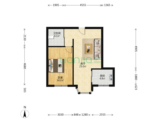 全南正规一居室 精装修 带家具家电 满五年 中间好楼层-户型图