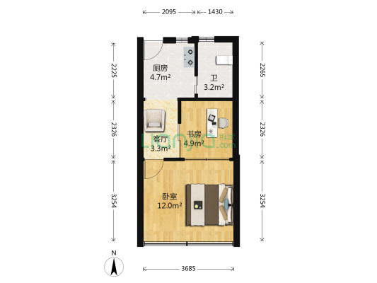 高凤新村西区 2室1厅1卫 34平方