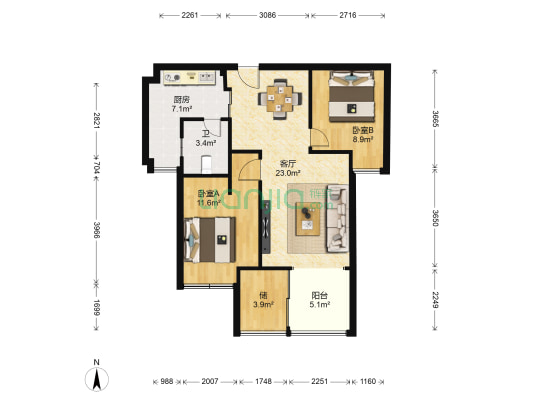 泽科港城国际三期 2室1厅1卫 75平方