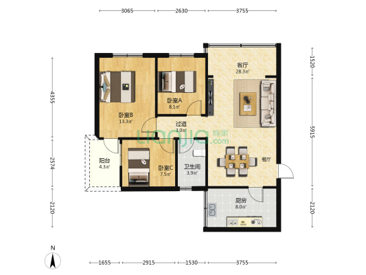 东鑫花园 3室1厅1卫 84平方
