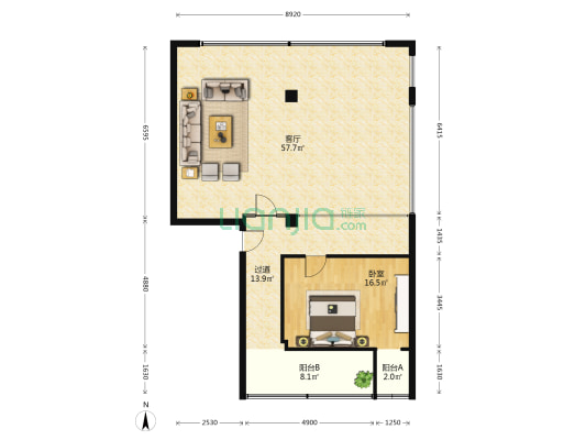蓝海公寓 1室1厅0卫 107平方