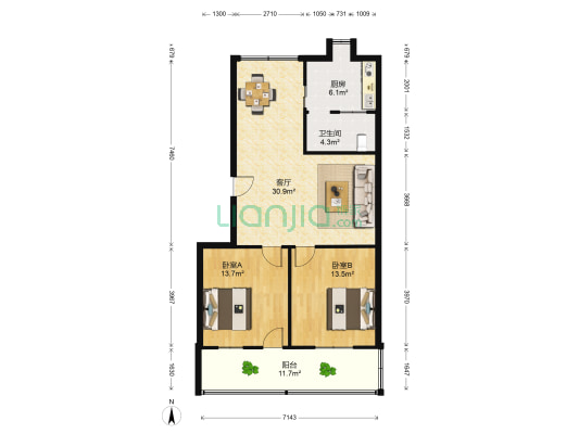 文教路98号 2室1厅1卫 95平方