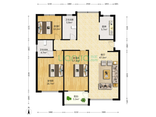 商盛秋居北区 3室1厅2卫 134平方
