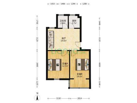 花山路930号 2室1厅1卫 61平方