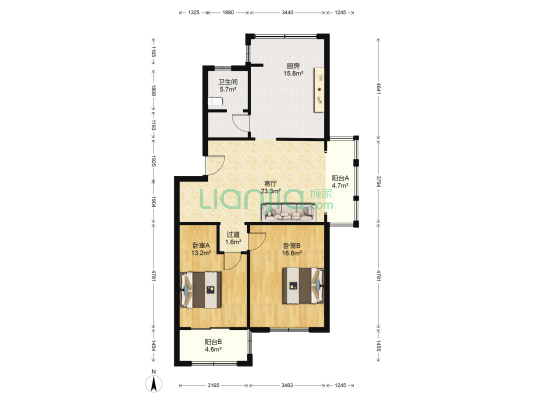 星富花园 2室1厅1卫 91平方