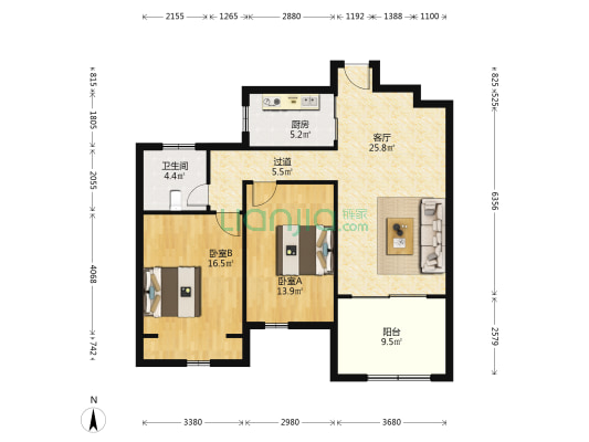 中天润园西区 2室1厅1卫 99平方
