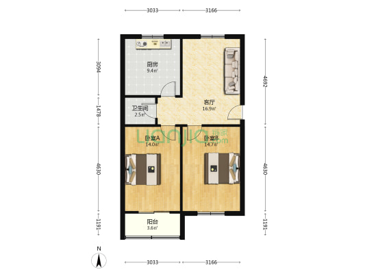 体育路16号院 2室1厅1卫 76平方
