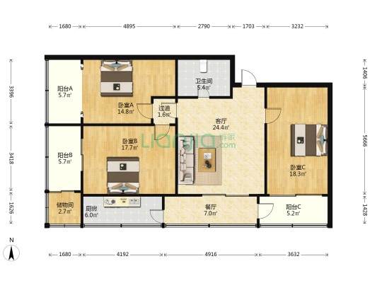乡镇局宿舍 3室2厅1卫 118平方