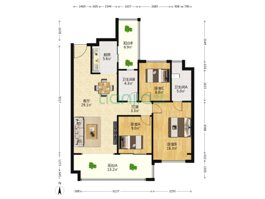 中海映山湖观湖 3室1厅2卫 117平方