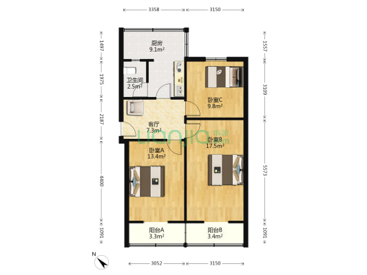 鼓楼南街51号 3室1厅1卫 68平方