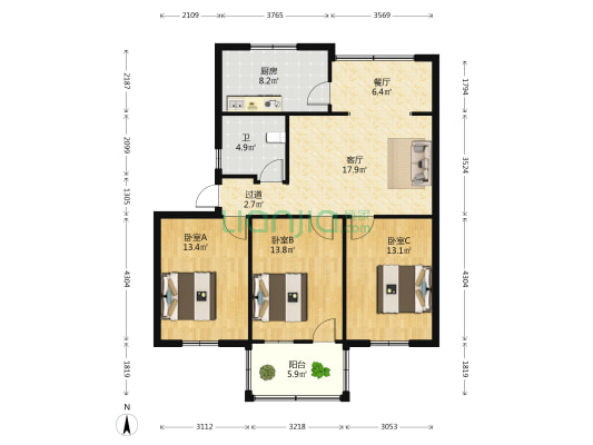 交通局家属院 3室2厅1卫 97平方