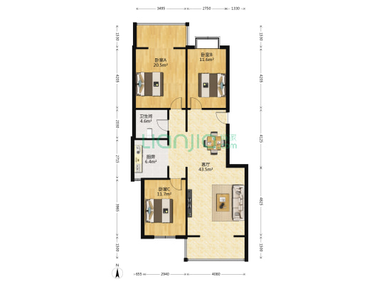 宏基王朝樱花园 3室1厅1卫 118平方
