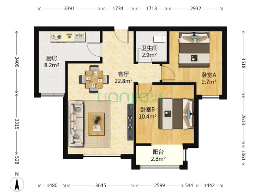 中铁缤纷南郡 2室1厅1卫 79平方