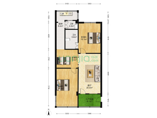 南桂东路 3室1厅2卫 115平方