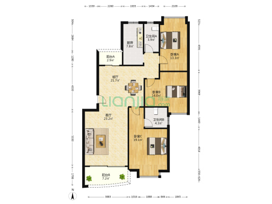 庆丰花园 3室2厅2卫 136平方