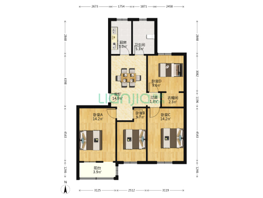 自来水公司宿舍 4室1厅1卫 103平方