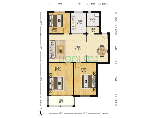 沁园新村C区 3室1厅1卫 110平方