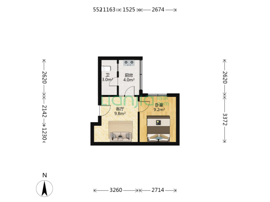 中环广场 1室1厅1卫 32平方