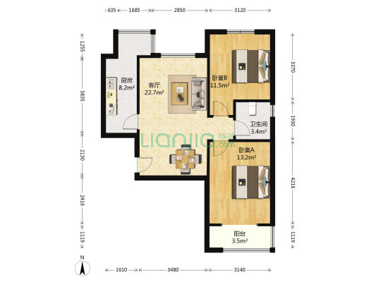 晋煤悦城 2室1厅1卫 93平方