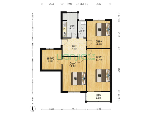 中煤五建三处 3室1厅1卫 84平方