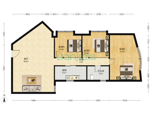 华夏大厦 3室1厅1卫 165平方