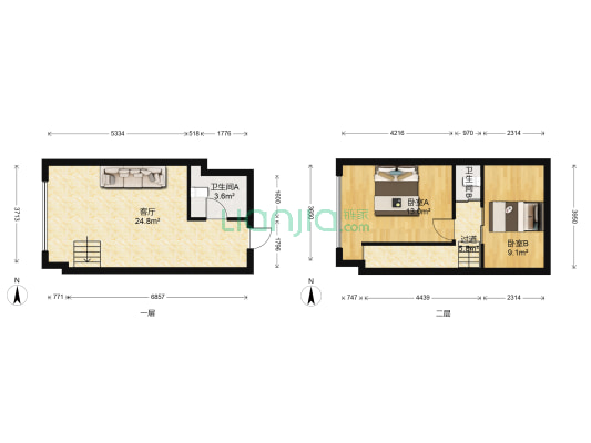 华隆广场公寓  2室1厅2卫 48平方