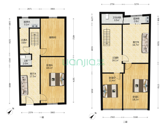 北城角 3室2厅2卫 125平方