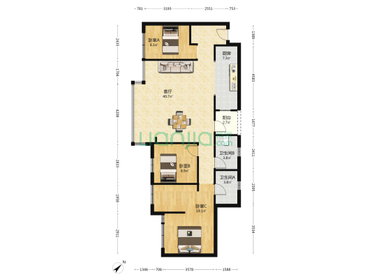 江湾印月 3室1厅2卫 99平方
