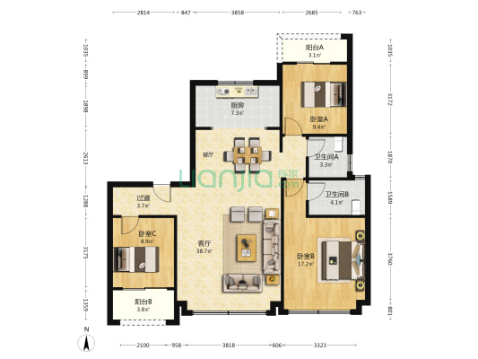 万科东望上珺 3室1厅2卫 137平方