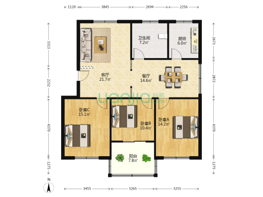 梧桐大街南308号弄 3室2厅1卫 114平方