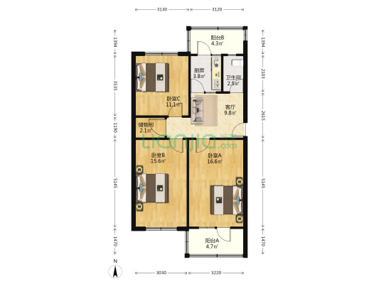 河新里 3室1厅1卫 88平方