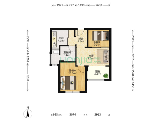 头格江景家园一区 2室1厅1卫 58平方
