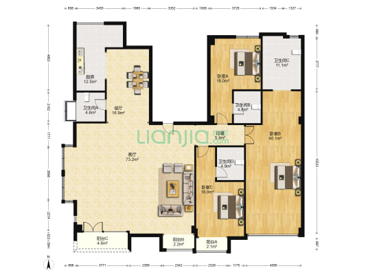 锦圣邸 3室2厅4卫 245平方