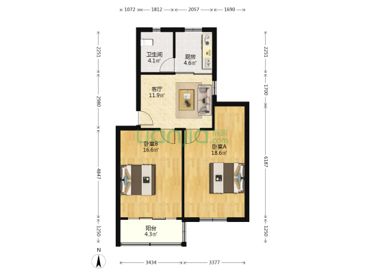 中华美路60弄 2室1厅1卫 74平方