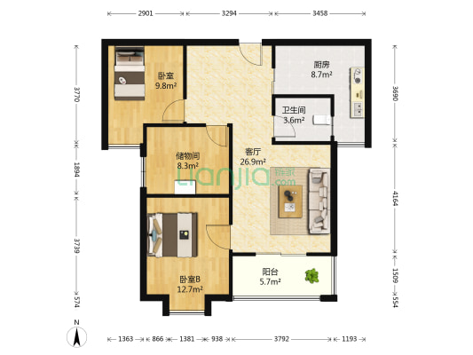 福星城南区 2室1厅1卫 94平方